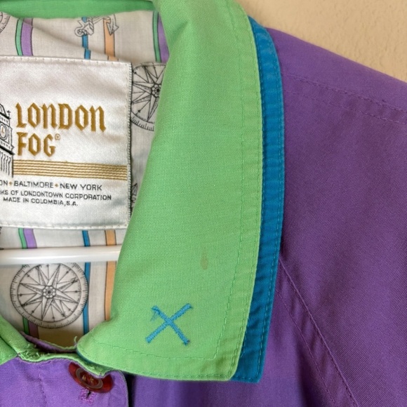 London Fog Vintage Purple/Green Hidden Metal Zip Front Jacket; Size L - Picture 11 of 11
